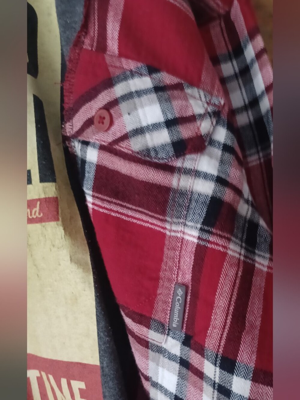 Upcycled Muhammad Ali Graphic Plaid Sleeve Men's Shirt - Red/Gray - Picture 8 of 9